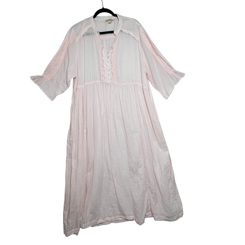 APRIL CORNELL Womens XXL Pink Cotton Maxi Dress Lace Pintuck Prairie Cottagecore